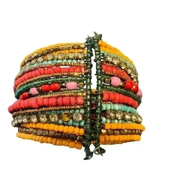 🟣Beaded Multicolored Cuff Bracelet - Picture 2 of 3